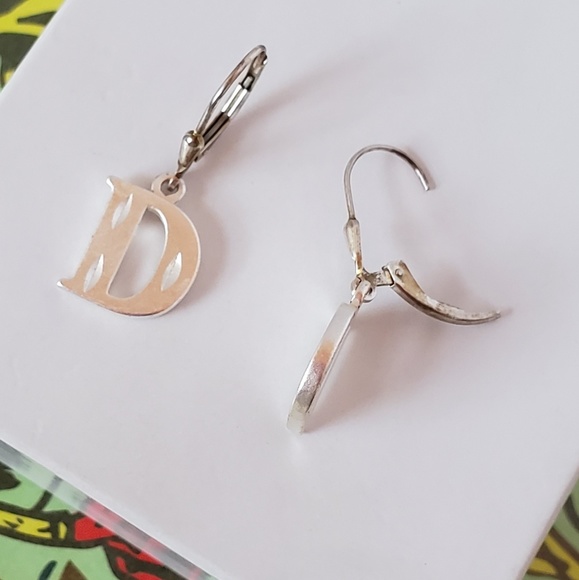 Sterling Silver Diamond Cut Initial Earrings - Picture 3 of 7